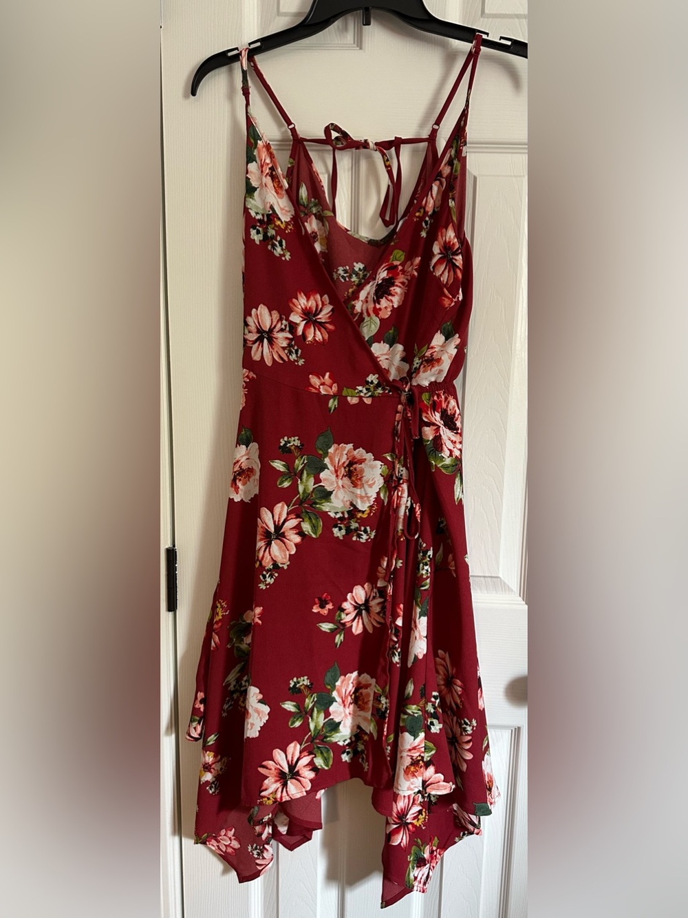 Floral Wrap Midi Dress - Burgundy